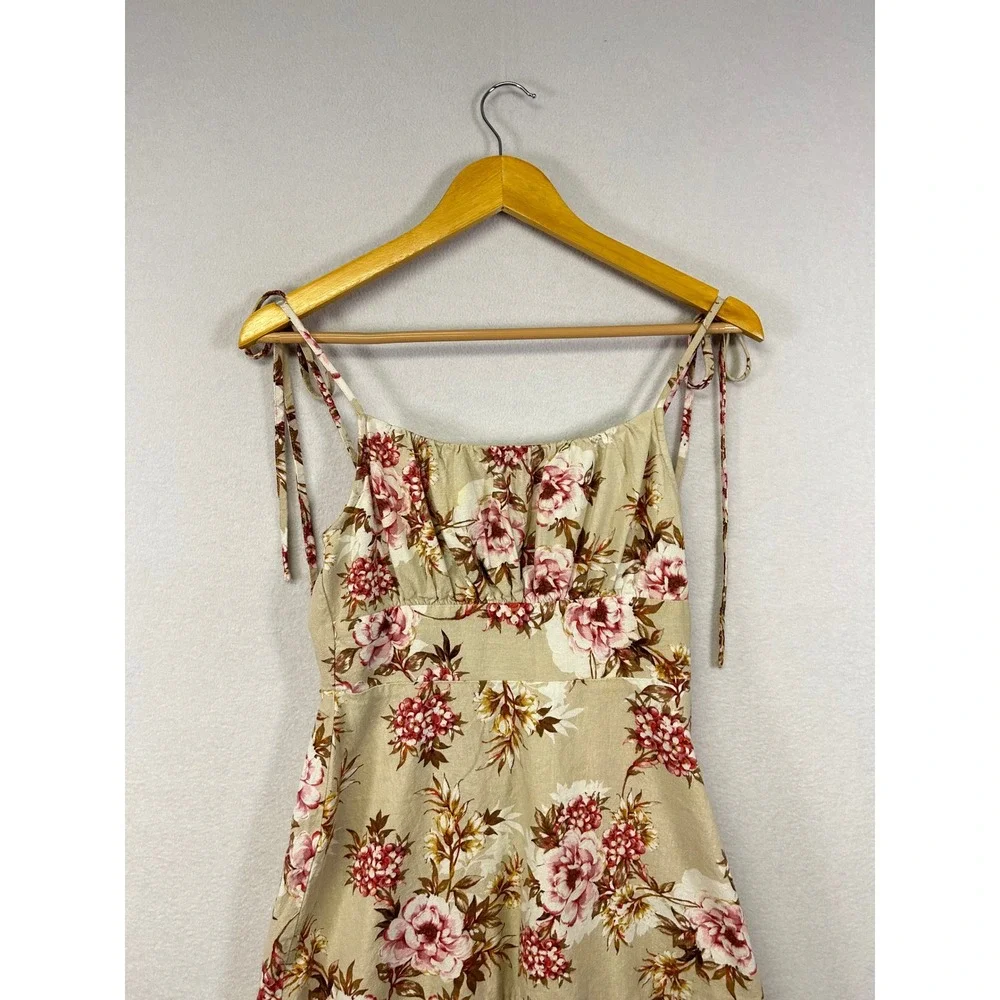 Speechless Floral Print‎ Mini Dress Tan Pink White Ruffle Hem - Picture 8 of 9